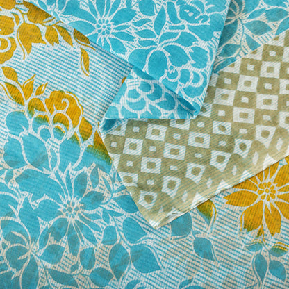 Sanskriti Vintage Saree Blue Pure Cotton Geometric Printed Sari Fabric 5+Yard