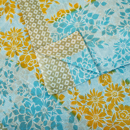 Sanskriti Vintage Saree Blue Pure Cotton Geometric Printed Sari Fabric 5+Yard