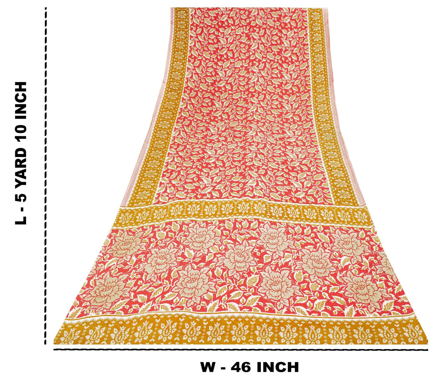 Sanskriti Vintage Saree Red Pure Cotton Floral Printed Sari Craft Fabric 5+Yard