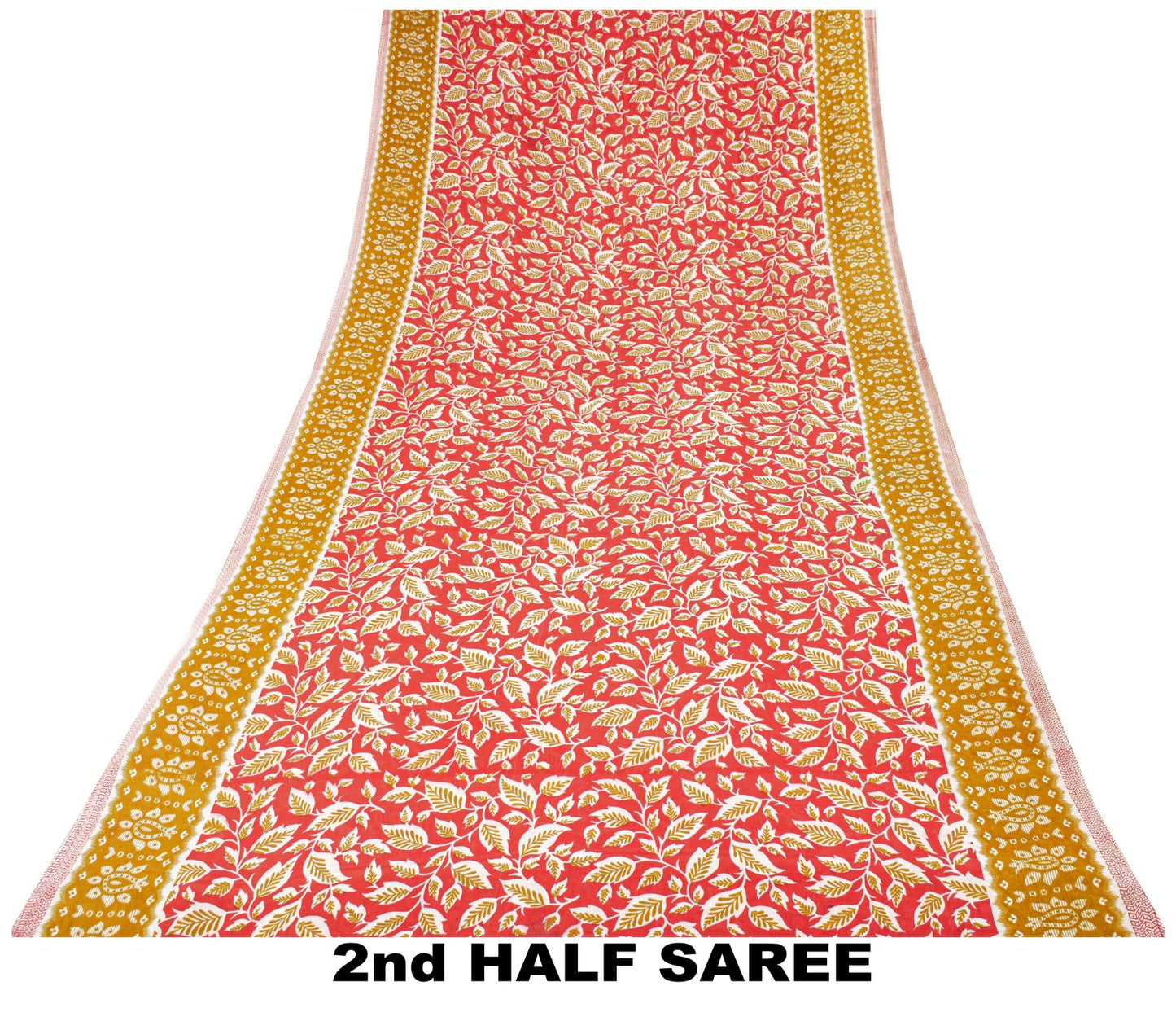 Sanskriti Vintage Saree Red Pure Cotton Floral Printed Sari Craft Fabric 5+Yard