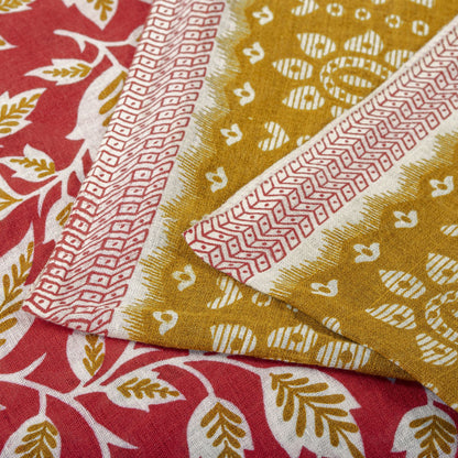 Sanskriti Vintage Saree Red Pure Cotton Floral Printed Sari Craft Fabric 5+Yard