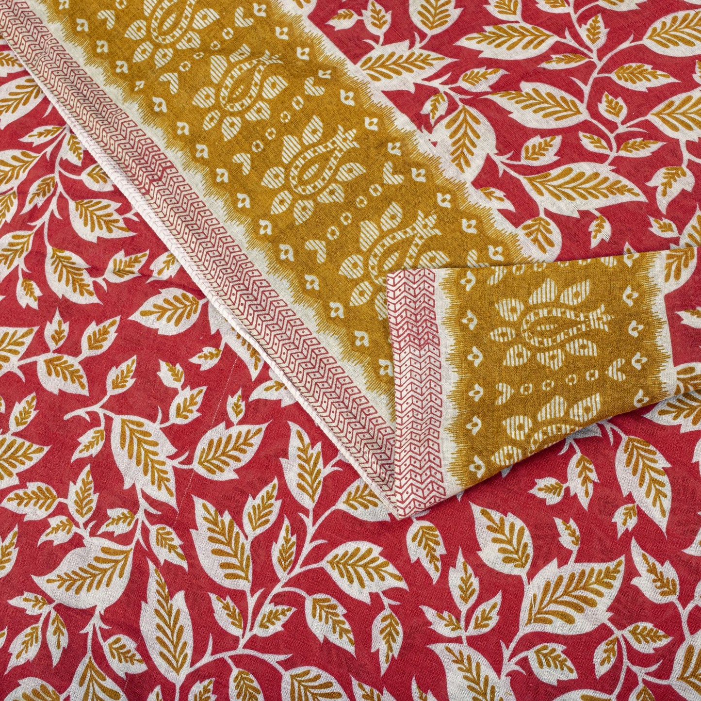 Sanskriti Vintage Saree Red Pure Cotton Floral Printed Sari Craft Fabric 5+Yard