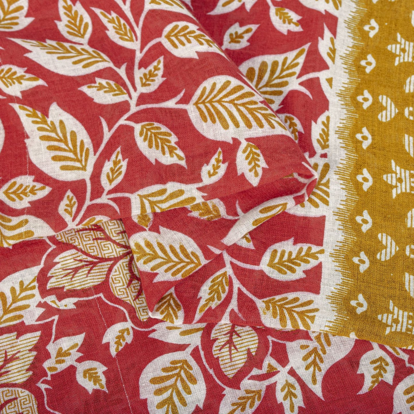 Sanskriti Vintage Saree Red Pure Cotton Floral Printed Sari Craft Fabric 5+Yard