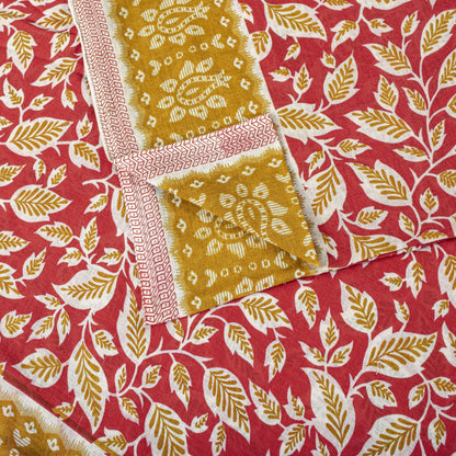 Sanskriti Vintage Saree Red Pure Cotton Floral Printed Sari Craft Fabric 5+Yard
