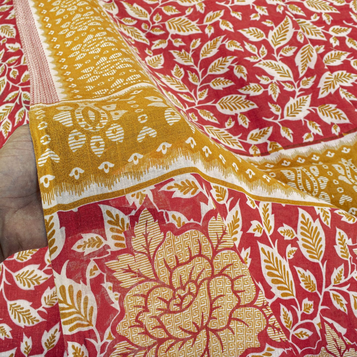 Sanskriti Vintage Saree Red Pure Cotton Floral Printed Sari Craft Fabric 5+Yard