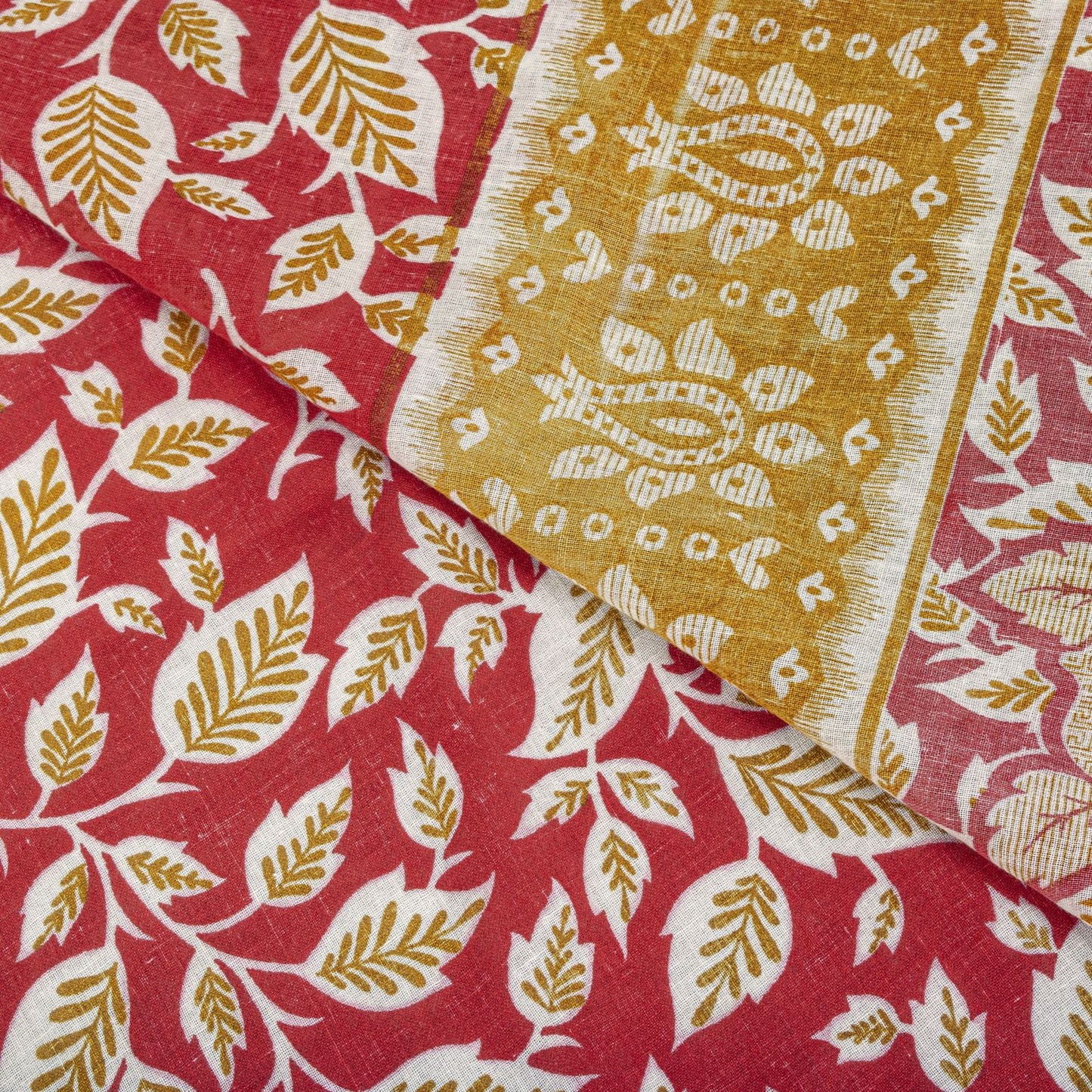 Sanskriti Vintage Saree Red Pure Cotton Floral Printed Sari Craft Fabric 5+Yard