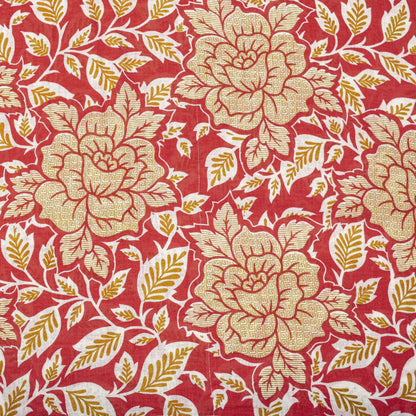 Sanskriti Vintage Saree Red Pure Cotton Floral Printed Sari Craft Fabric 5+Yard