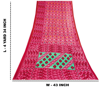 Sanskriti Vintage Saree Pink Pure Cotton Jamdani Printed Sari Fabric 4.5+Yard