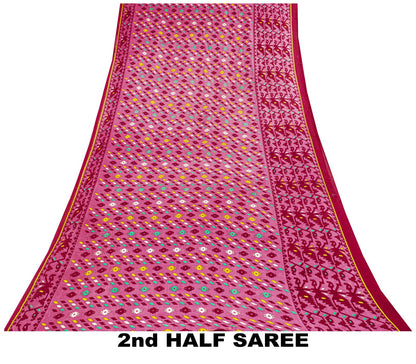 Sanskriti Vintage Saree Pink Pure Cotton Jamdani Printed Sari Fabric 4.5+Yard