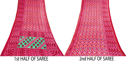 Sanskriti Vintage Saree Pink Pure Cotton Jamdani Printed Sari Fabric 4.5+Yard