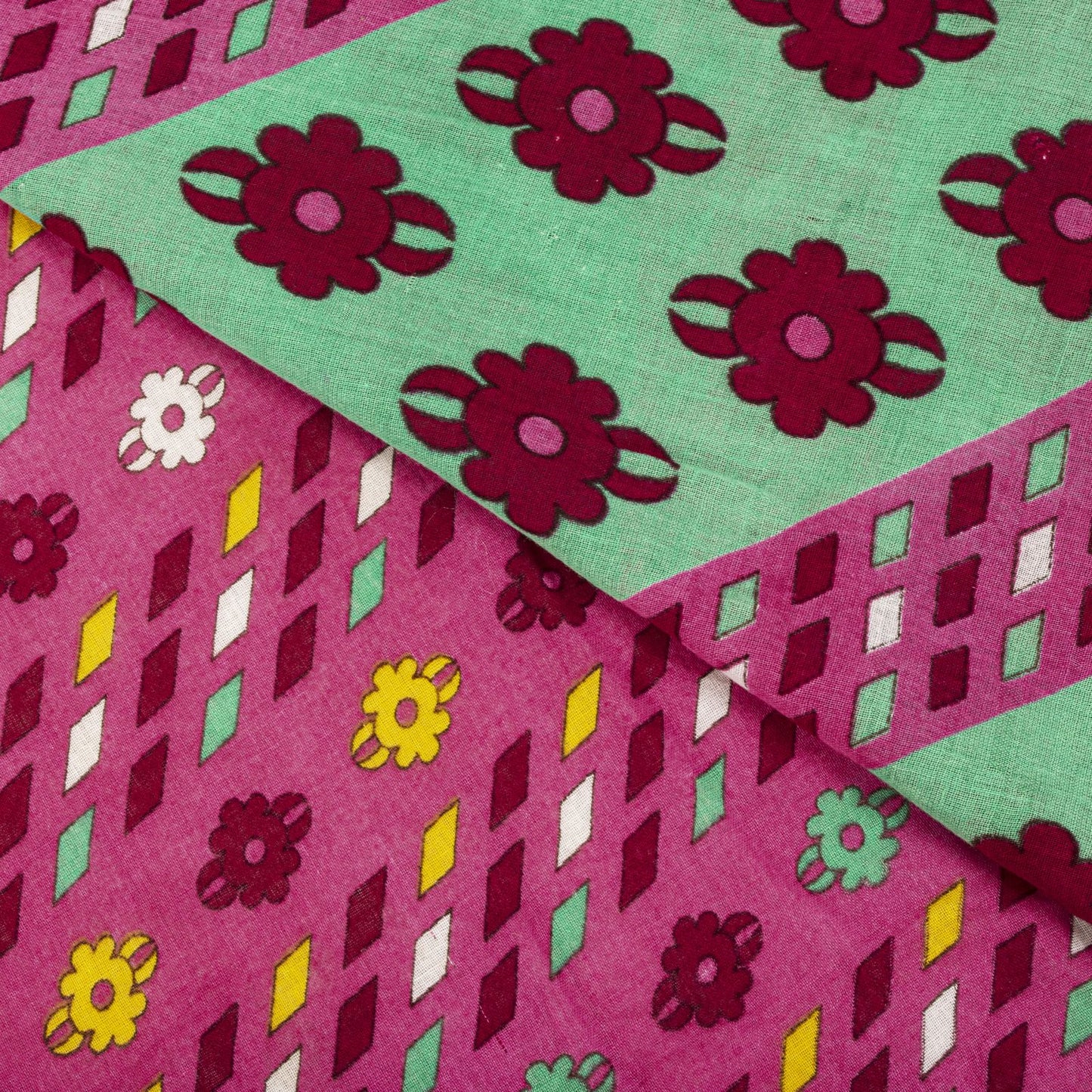 Sanskriti Vintage Saree Pink Pure Cotton Jamdani Printed Sari Fabric 4.5+Yard