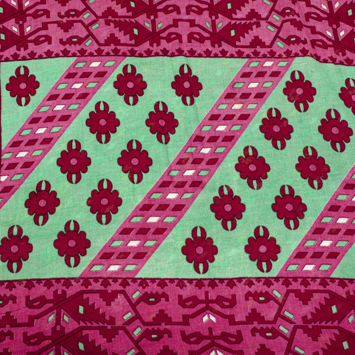 Sanskriti Vintage Saree Pink Pure Cotton Jamdani Printed Sari Fabric 4.5+Yard