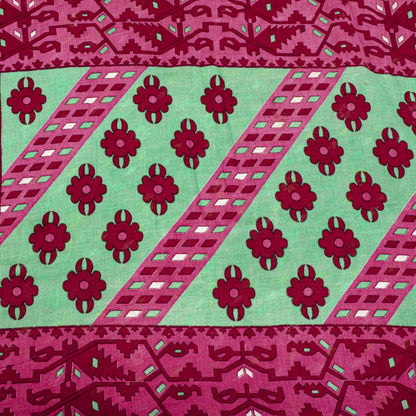 Sanskriti Vintage Saree Pink Pure Cotton Jamdani Printed Sari Fabric 4.5+Yard