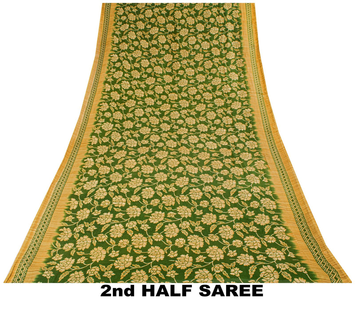 Sanskriti Vintage Saree Green Pure Cotton Floral Print Sari Craft Fabric 5+Yard