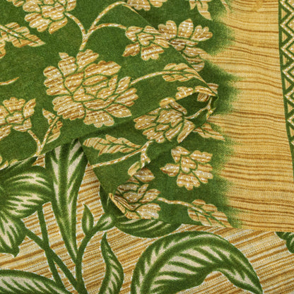 Sanskriti Vintage Saree Green Pure Cotton Floral Print Sari Craft Fabric 5+Yard