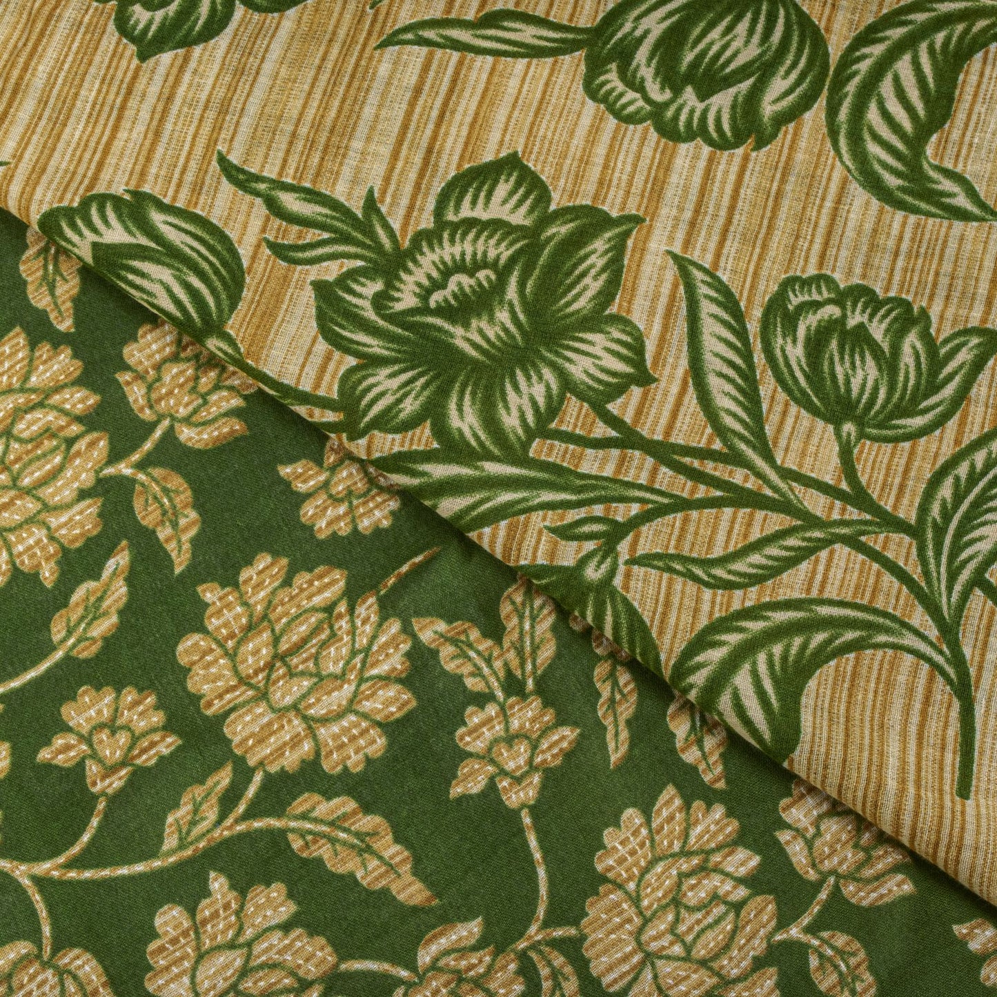 Sanskriti Vintage Saree Green Pure Cotton Floral Print Sari Craft Fabric 5+Yard