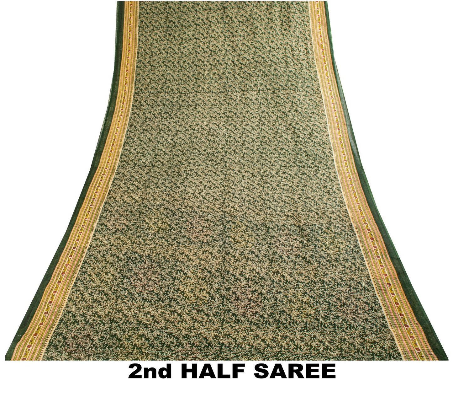 Sanskriti Vintage Saree Green Pure Cotton Floral Print Craft Fabric 5 Yard Sari