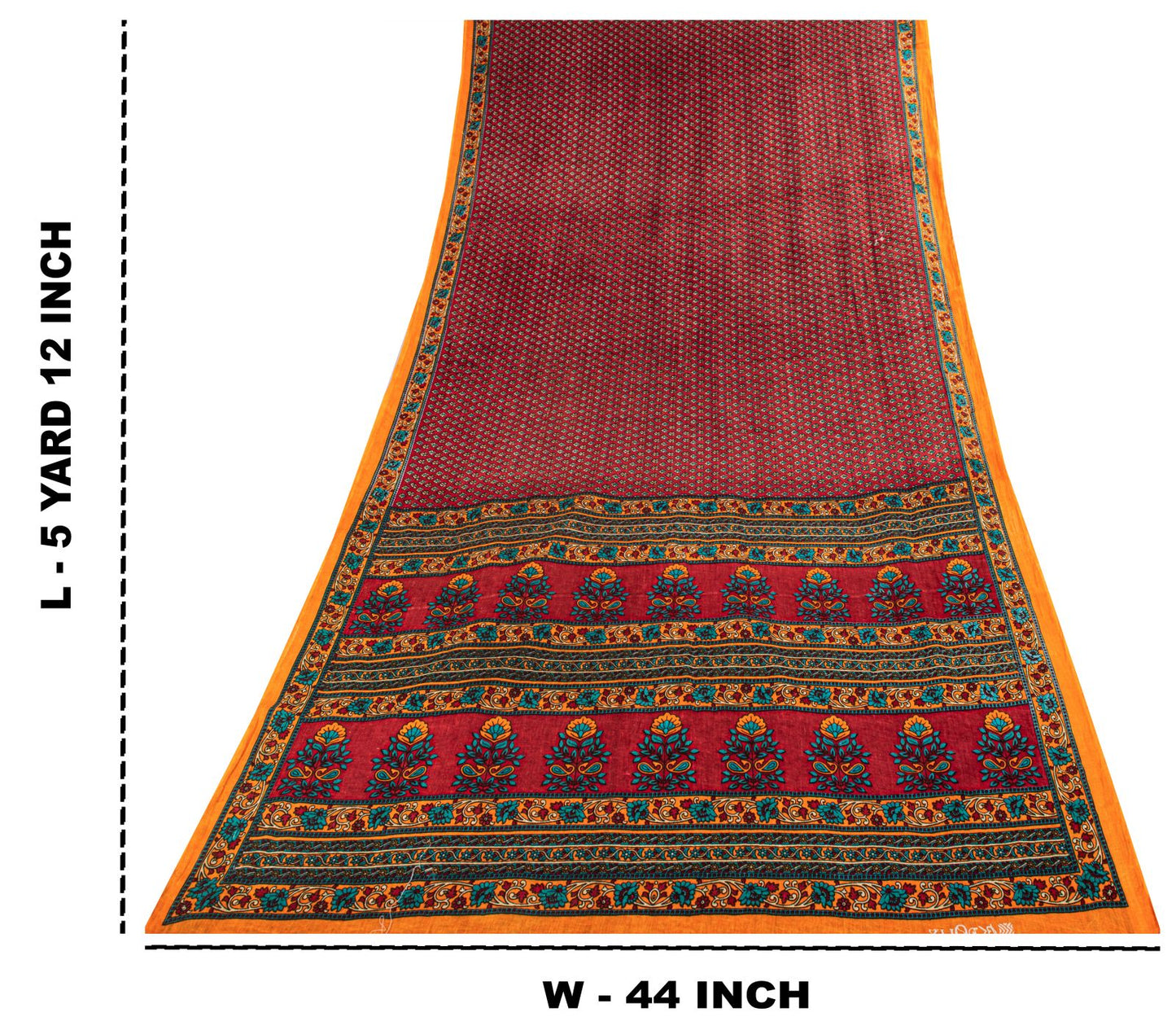 Sanskriti Vintage Saree Maroon 100% Pure Cotton Floral Printed Craft Fabric 5+Yard Sari