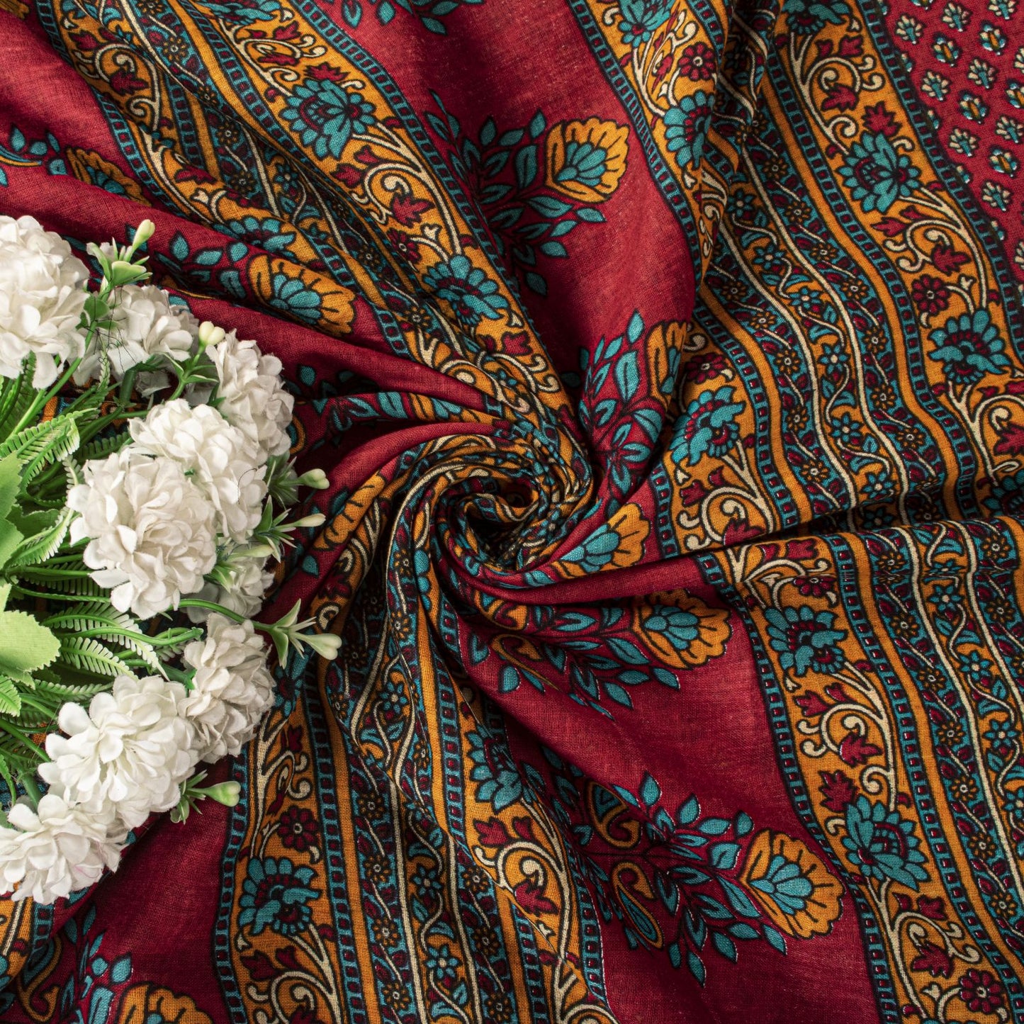Sanskriti Vintage Saree Maroon 100% Pure Cotton Floral Printed Craft Fabric 5+Yard Sari