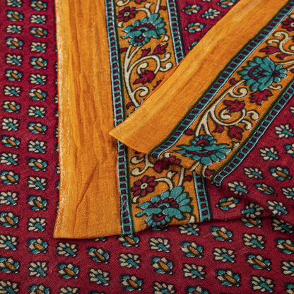 Sanskriti Vintage Saree Maroon 100% Pure Cotton Floral Printed Craft Fabric 5+Yard Sari
