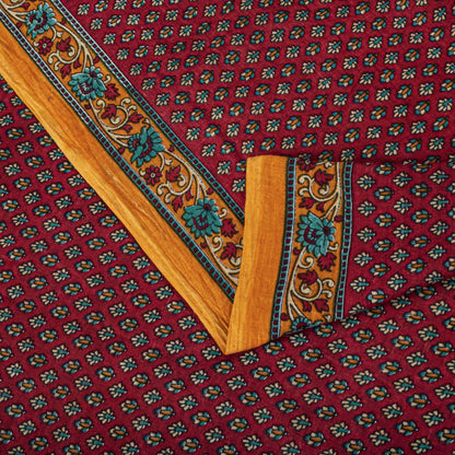 Sanskriti Vintage Saree Maroon 100% Pure Cotton Floral Printed Craft Fabric 5+Yard Sari