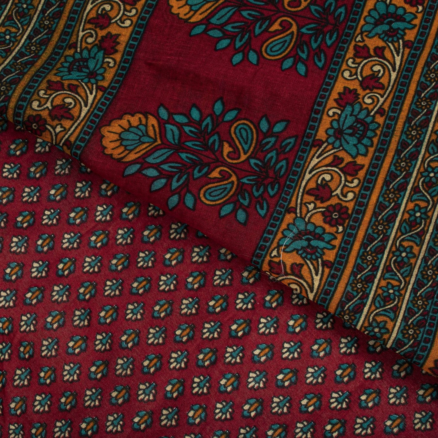 Sanskriti Vintage Saree Maroon 100% Pure Cotton Floral Printed Craft Fabric 5+Yard Sari