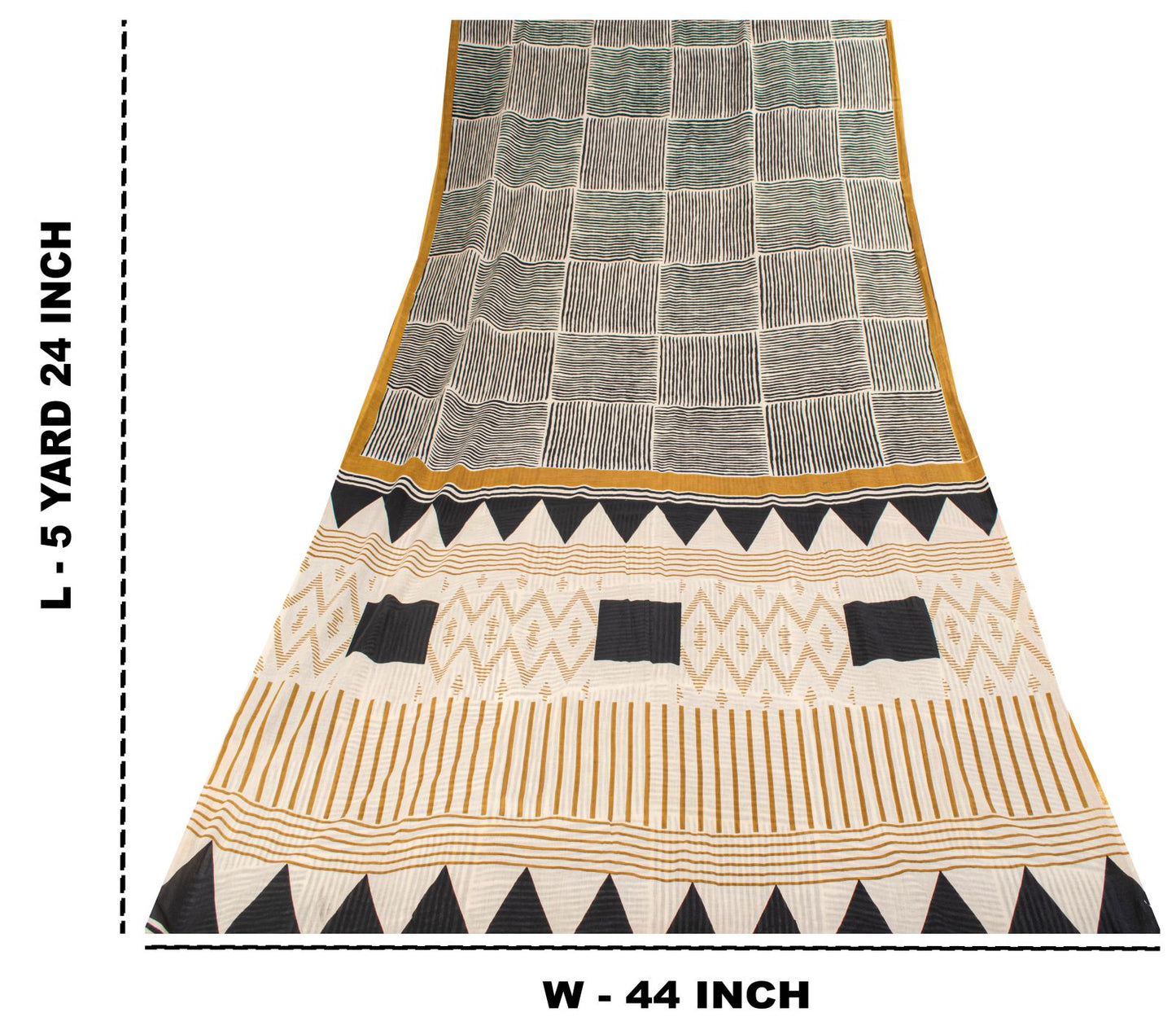 Sanskriti Vintage Saree Black-White 100% Pure Cotton Geometric Printed Craft Fabric 5+Yd Sari