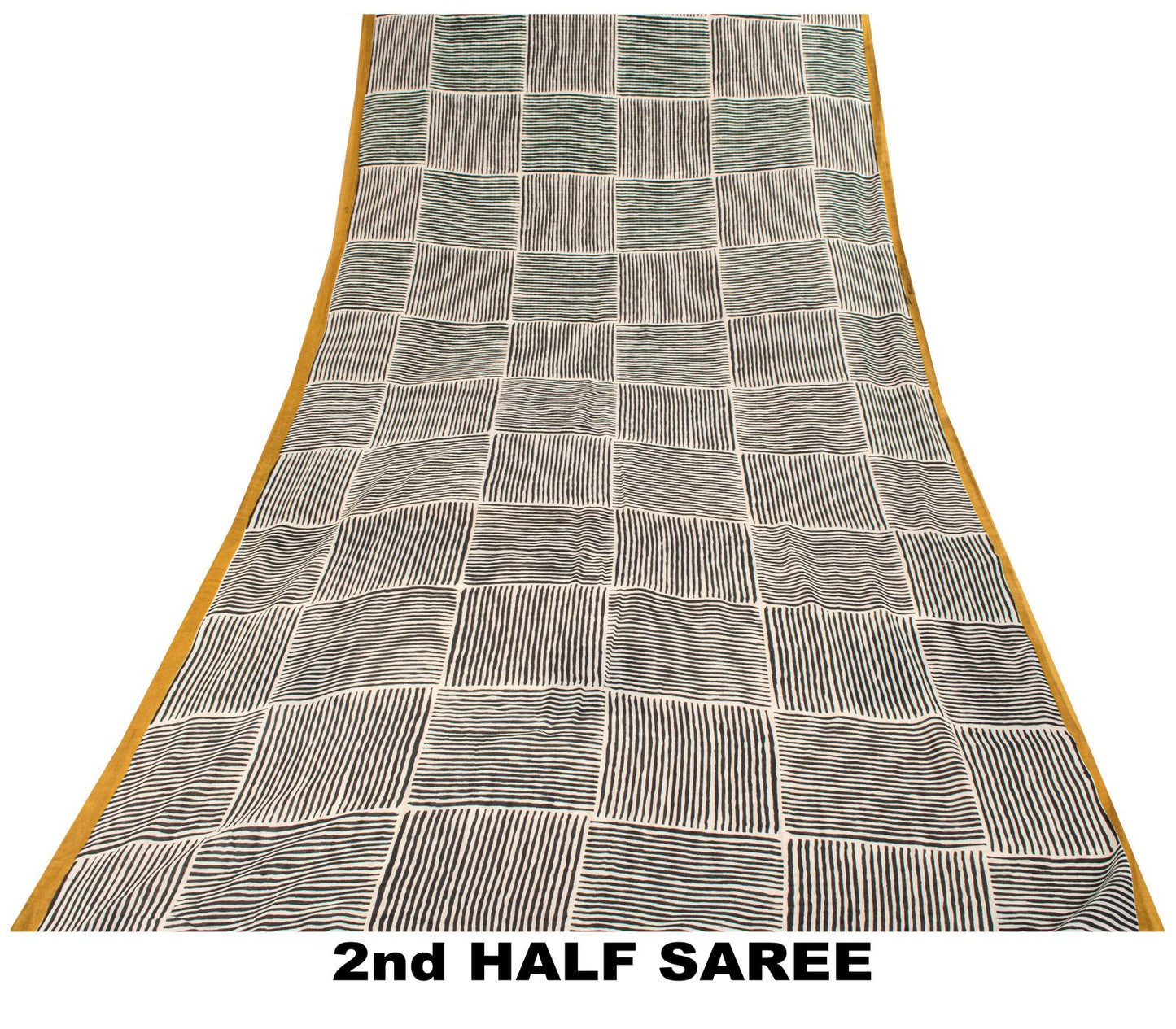 Sanskriti Vintage Saree Black-White 100% Pure Cotton Geometric Printed Craft Fabric 5+Yd Sari