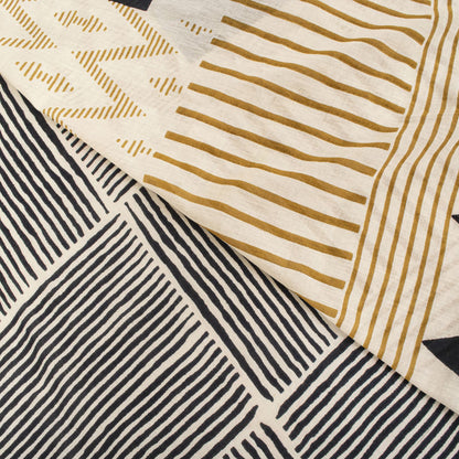Sanskriti Vintage Saree Black-White 100% Pure Cotton Geometric Printed Craft Fabric 5+Yd Sari