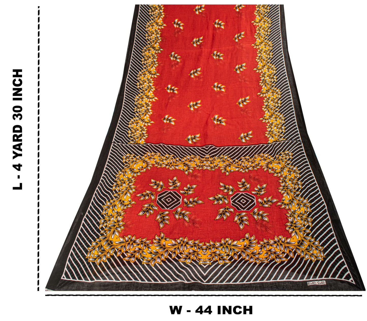 Sanskriti Vintage Saree Red Pure Cotton Floral Printed Craft Fabric Indian Sari