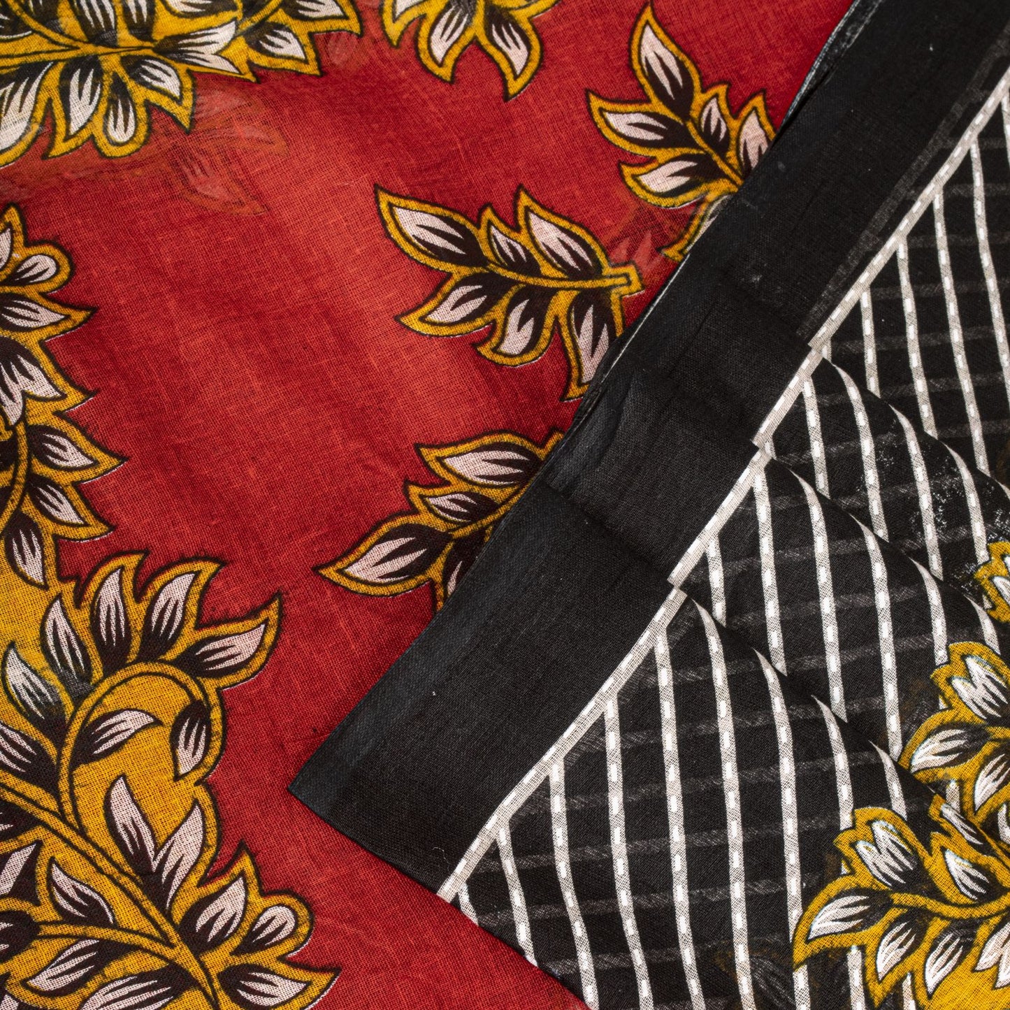 Sanskriti Vintage Saree Red Pure Cotton Floral Printed Craft Fabric Indian Sari