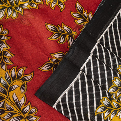 Sanskriti Vintage Saree Red Pure Cotton Floral Printed Craft Fabric Indian Sari