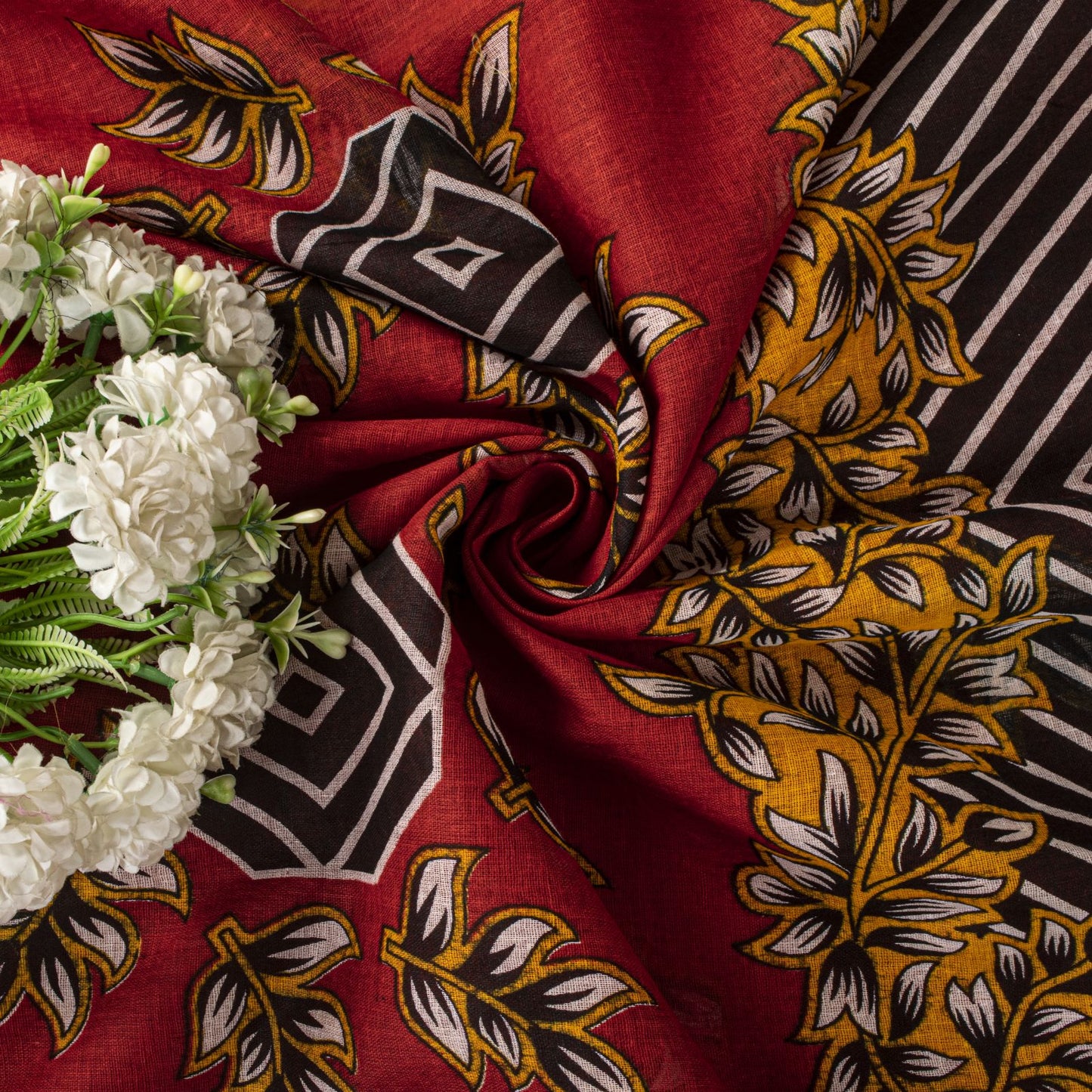 Sanskriti Vintage Saree Red Pure Cotton Floral Printed Craft Fabric Indian Sari