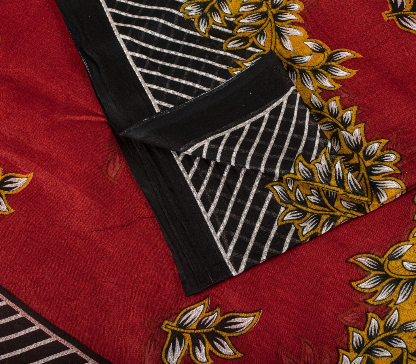 Sanskriti Vintage Saree Red Pure Cotton Floral Printed Craft Fabric Indian Sari
