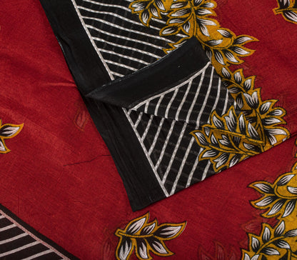 Sanskriti Vintage Saree Red Pure Cotton Floral Printed Craft Fabric Indian Sari