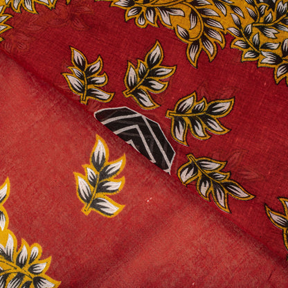 Sanskriti Vintage Saree Red Pure Cotton Floral Printed Craft Fabric Indian Sari