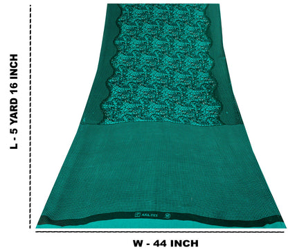 Sanskriti Vintage Saree Green 100% Pure Cotton Floral Printed Fabric 5+Yard Craft Sewing Sari