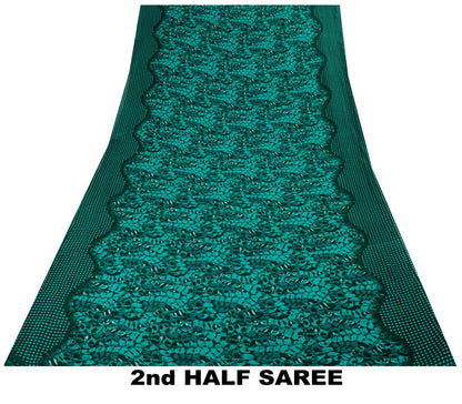 Sanskriti Vintage Saree Green 100% Pure Cotton Floral Printed Fabric 5+Yard Craft Sewing Sari