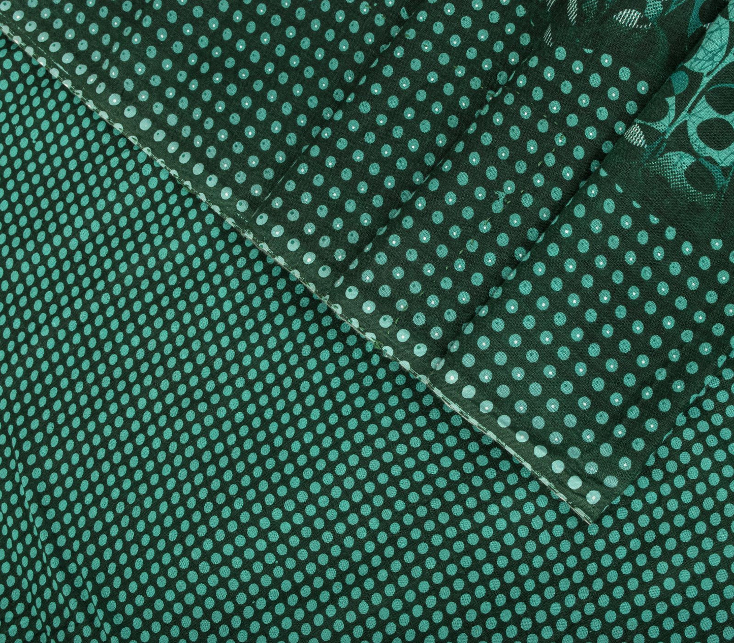 Sanskriti Vintage Saree Green 100% Pure Cotton Floral Printed Fabric 5+Yard Craft Sewing Sari