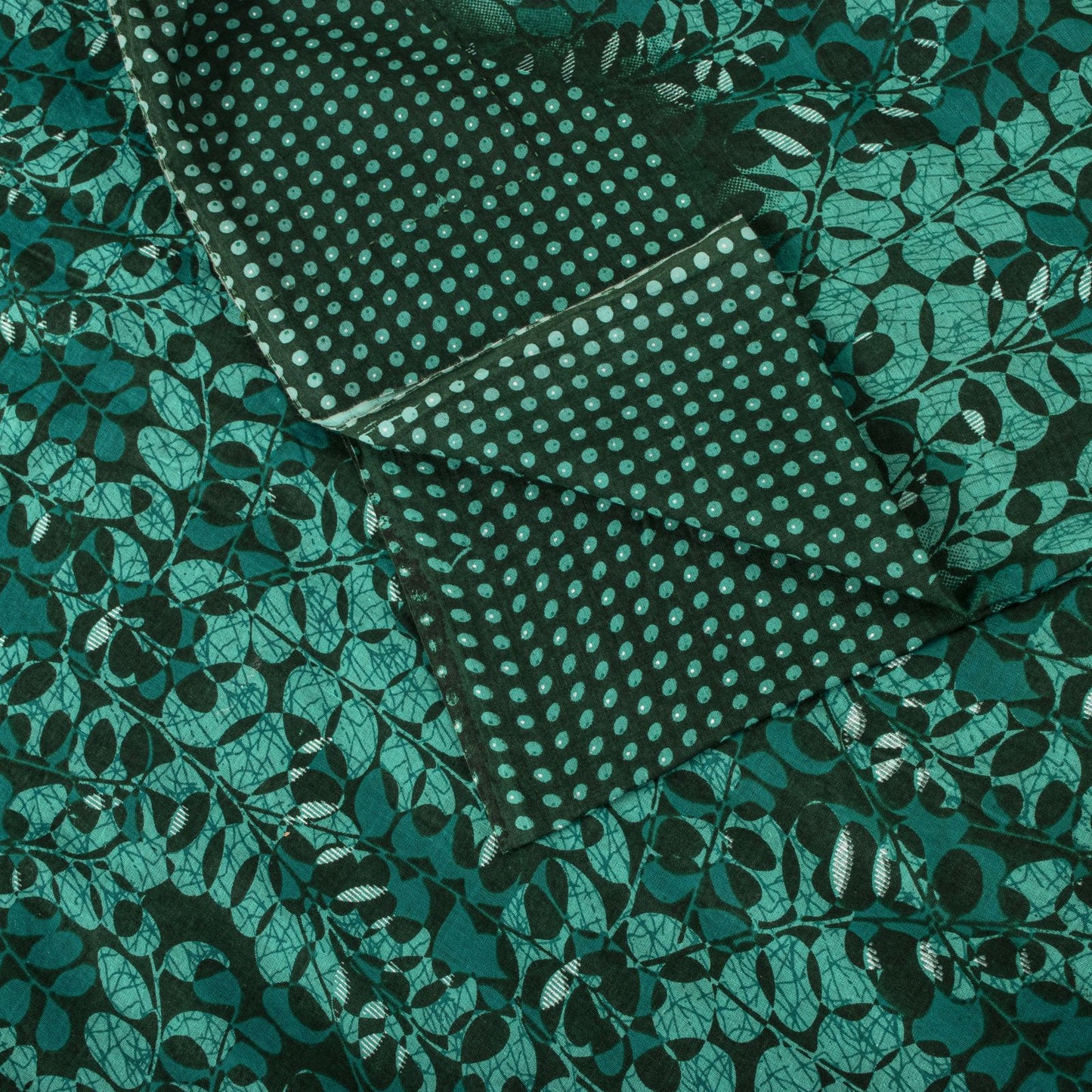 Sanskriti Vintage Saree Green 100% Pure Cotton Floral Printed Fabric 5+Yard Craft Sewing Sari