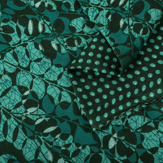 Sanskriti Vintage Saree Green 100% Pure Cotton Floral Printed Fabric 5+Yard Craft Sewing Sari
