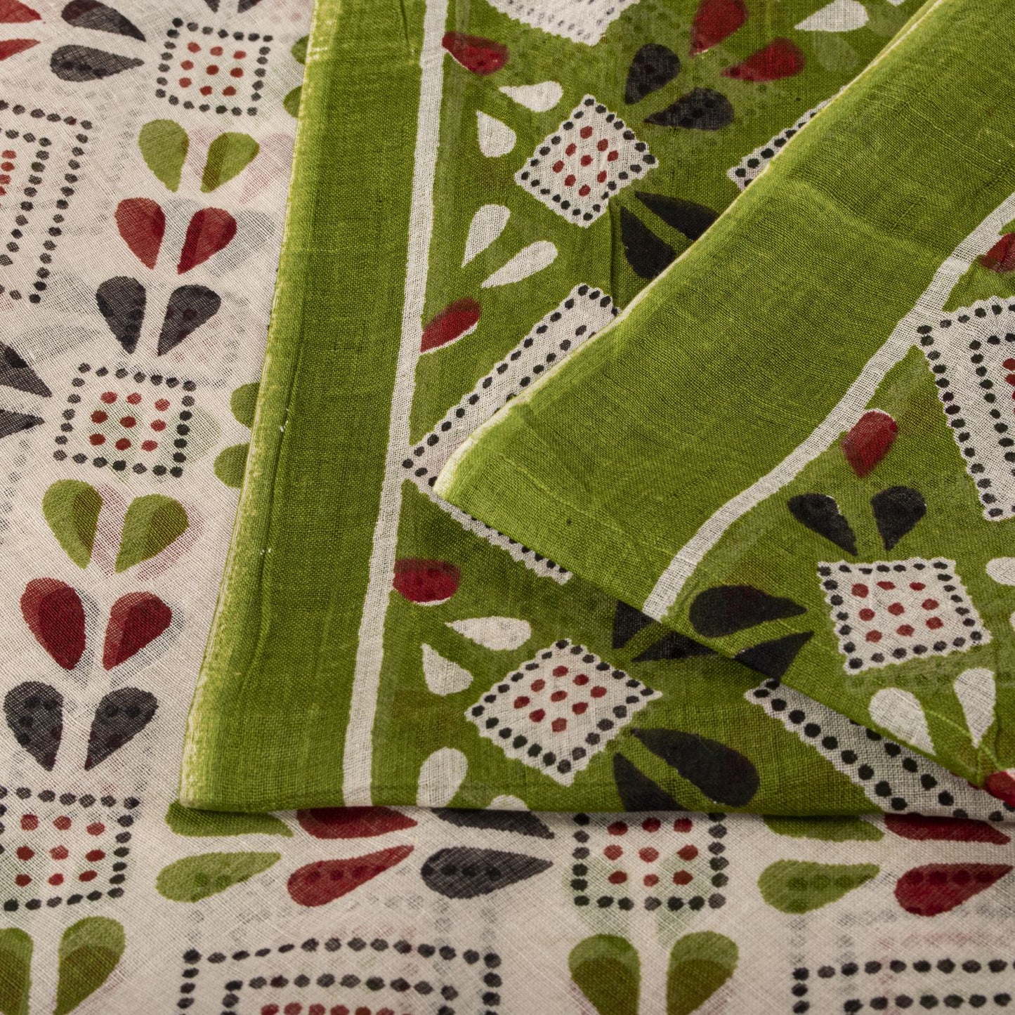 Sanskriti Vintage Saree White-Green 100% Pure Cotton Bandhani Printed Geometric Fabric 5+Yard Craft Sari