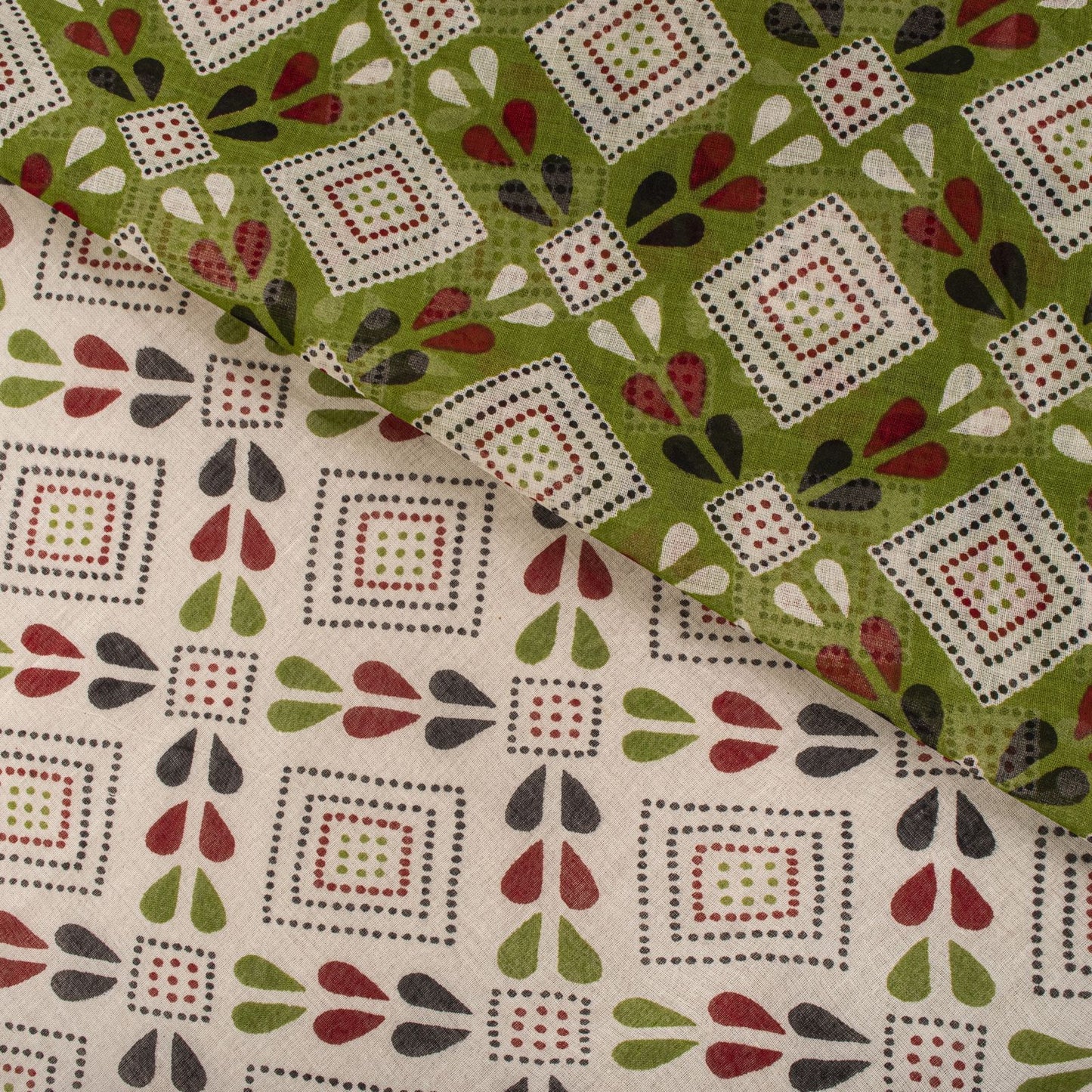 Sanskriti Vintage Saree White-Green 100% Pure Cotton Bandhani Printed Geometric Fabric 5+Yard Craft Sari