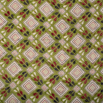 Sanskriti Vintage Saree White-Green 100% Pure Cotton Bandhani Printed Geometric Fabric 5+Yard Craft Sari