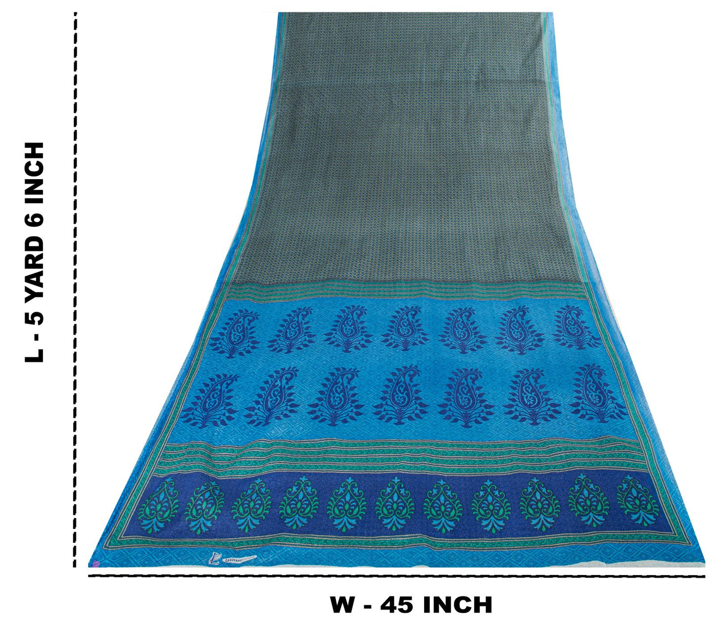 Sanskriti Vintage Saree Blue 100% Pure Cotton Ajrakh Inspired Geometric Printed Fabric 5+Yard Craft Fabric Sari