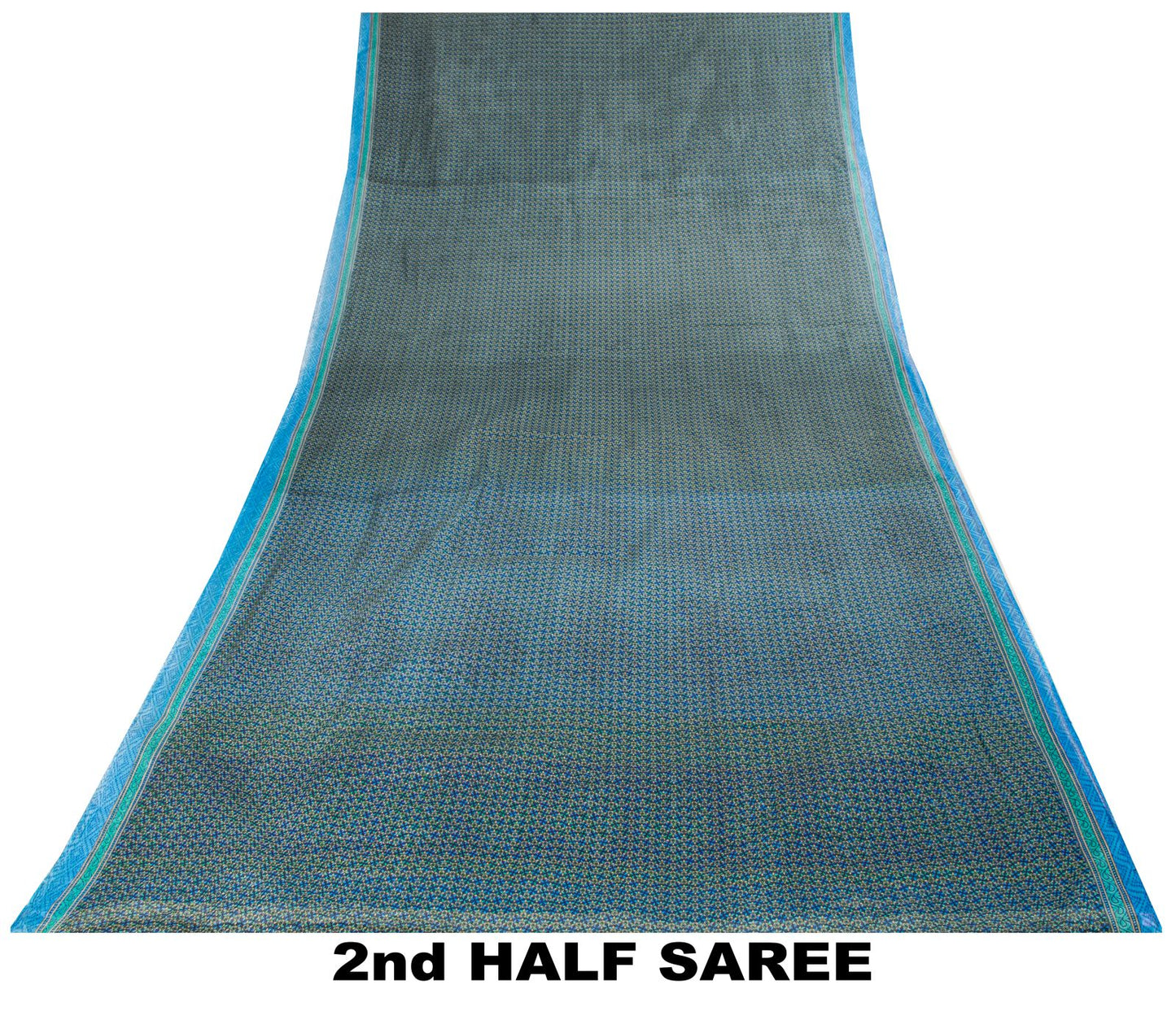 Sanskriti Vintage Saree Blue 100% Pure Cotton Ajrakh Inspired Geometric Printed Fabric 5+Yard Craft Fabric Sari