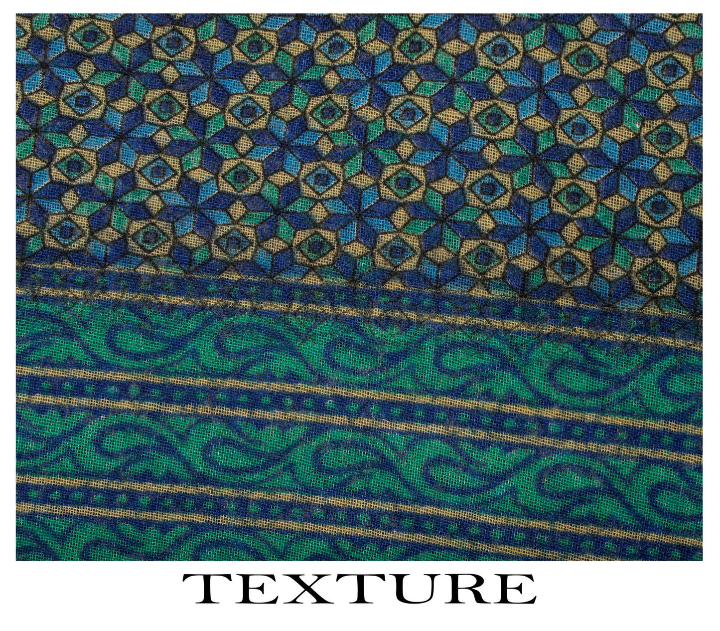 Sanskriti Vintage Saree Blue 100% Pure Cotton Ajrakh Inspired Geometric Printed Fabric 5+Yard Craft Fabric Sari