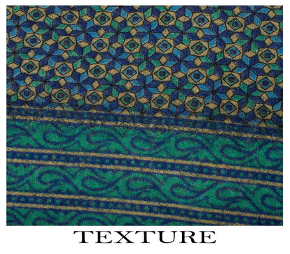 Sanskriti Vintage Saree Blue 100% Pure Cotton Ajrakh Inspired Geometric Printed Fabric 5+Yard Craft Fabric Sari