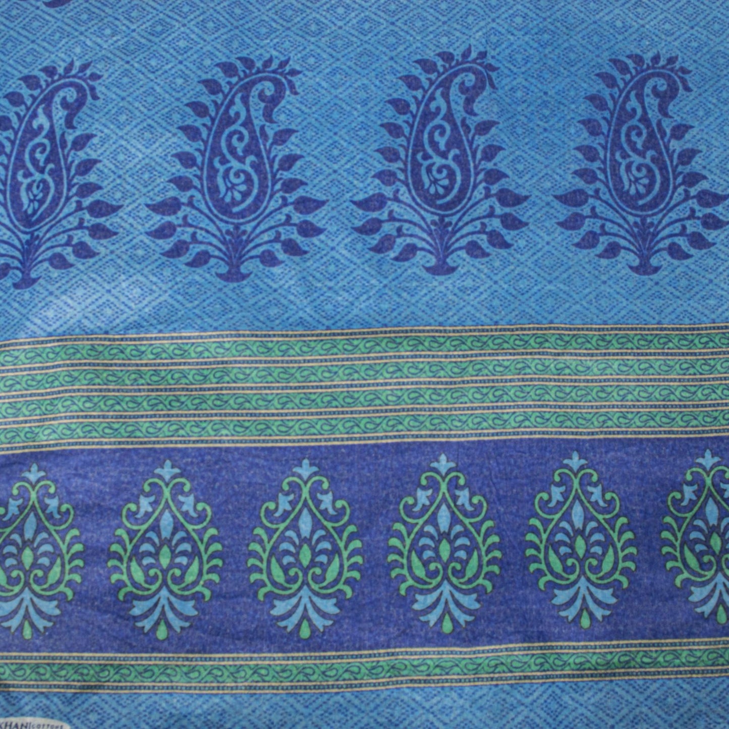 Sanskriti Vintage Saree Blue 100% Pure Cotton Ajrakh Inspired Geometric Printed Fabric 5+Yard Craft Fabric Sari