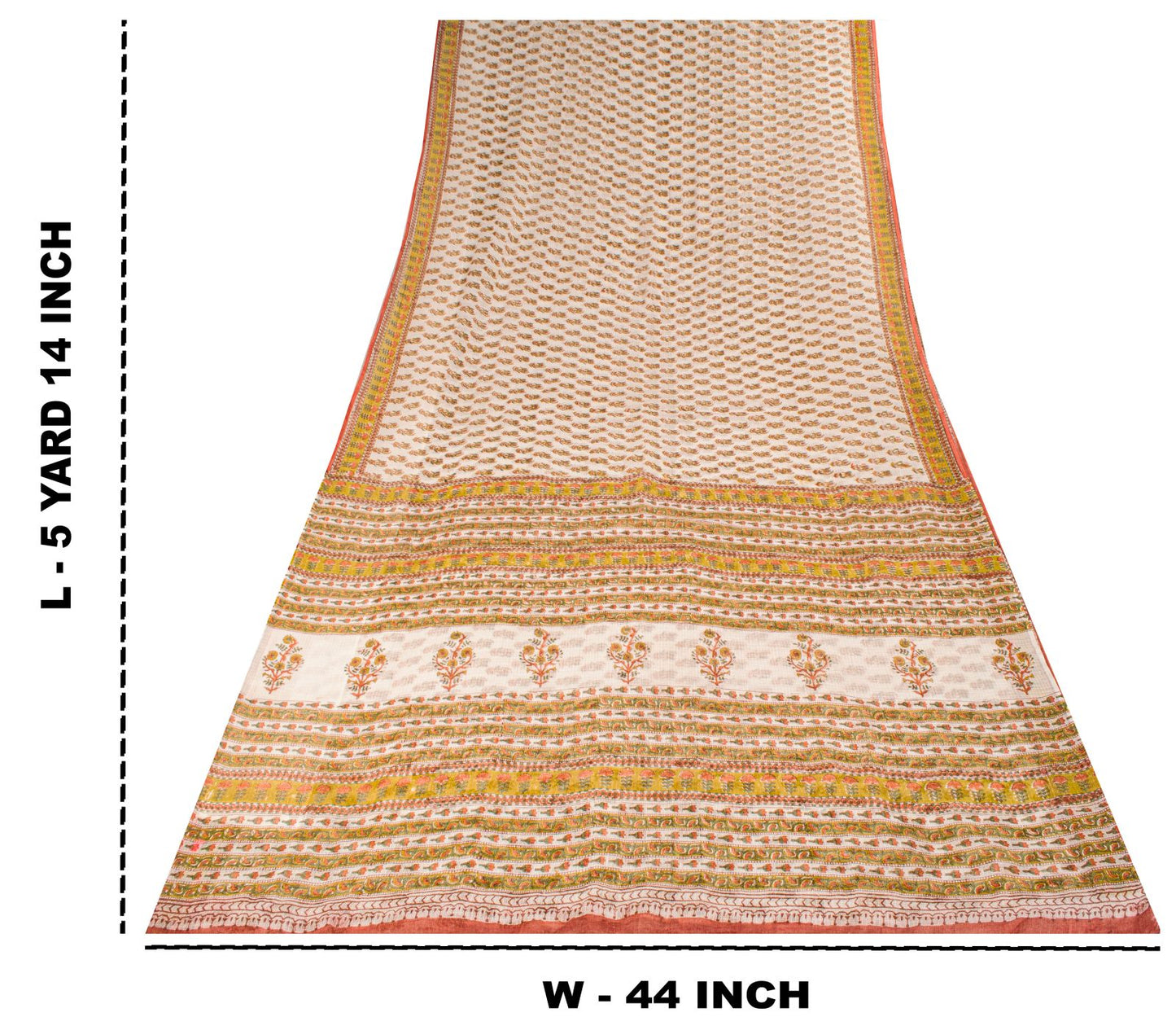 Sanskriti Vintage Saree White Kota Hand Woven Pure Cotton Hand Block Print Sari